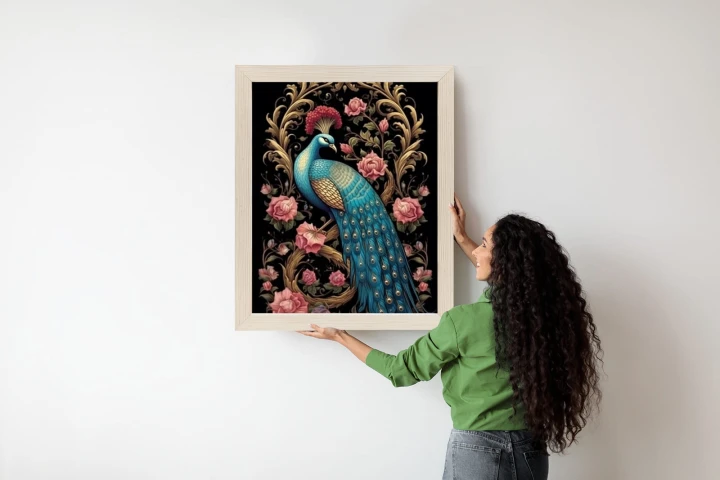 Plakat Egzotyczny Orientalny Wzór Z Pawiem I Roślinami Botanicznymi