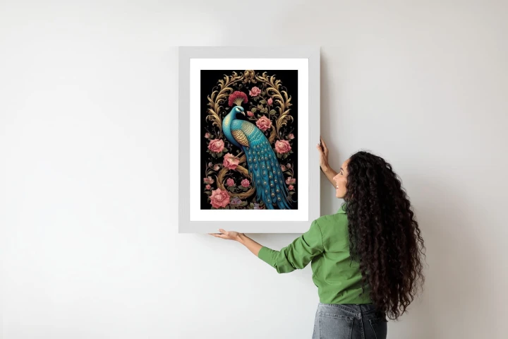 Plakat Egzotyczny Orientalny Wzór Z Pawiem I Roślinami Botanicznymi