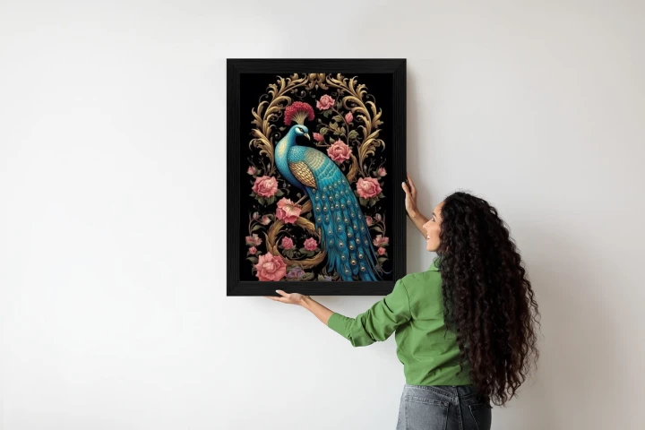 Plakat Egzotyczny Orientalny Wzór Z Pawiem I Roślinami Botanicznymi