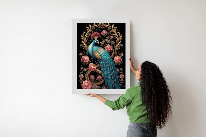 Plakat Egzotyczny Orientalny Wzór Z Pawiem I Roślinami Botanicznymi