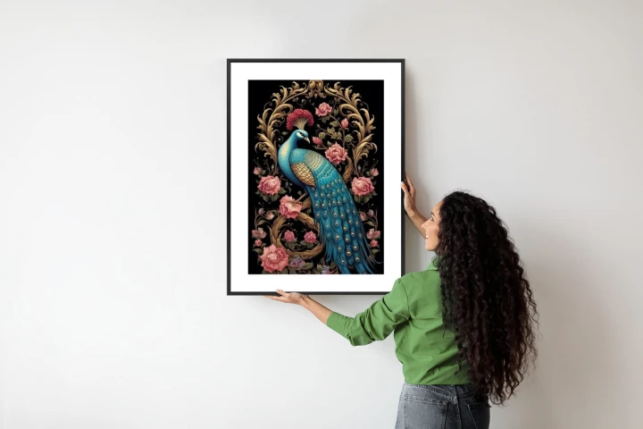 Plakat Egzotyczny Orientalny Wzór Z Pawiem I Roślinami Botanicznymi