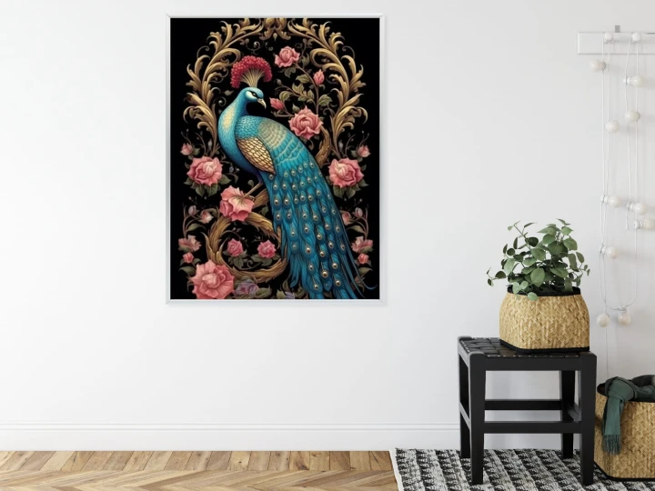 Plakat Egzotyczny Orientalny Wzór Z Pawiem I Roślinami Botanicznymi