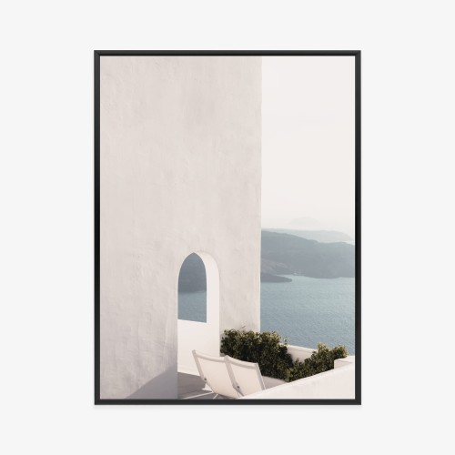 Plakat Biała Architektura Na Santorini Z Widokiem Na Morze