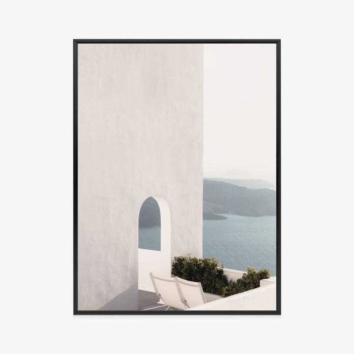 Plakat Biała Architektura Na Santorini Z Widokiem Na Morze
