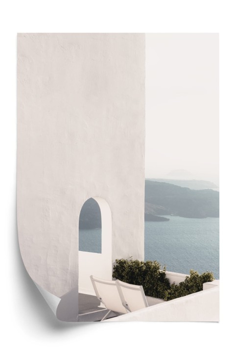 Plakat Biała Architektura Na Santorini Z Widokiem Na Morze