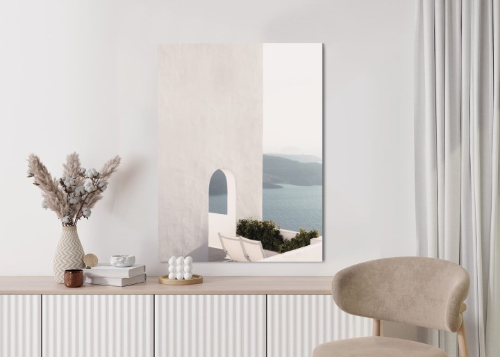 Plakat Biała Architektura Na Santorini Z Widokiem Na Morze