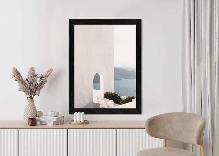 Plakat Biała Architektura Na Santorini Z Widokiem Na Morze