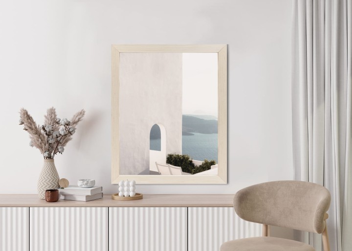 Plakat Biała Architektura Na Santorini Z Widokiem Na Morze