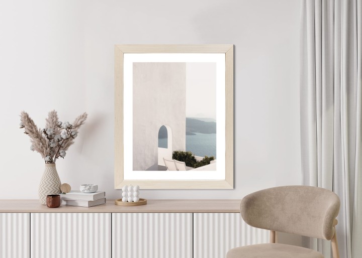 Plakat Biała Architektura Na Santorini Z Widokiem Na Morze