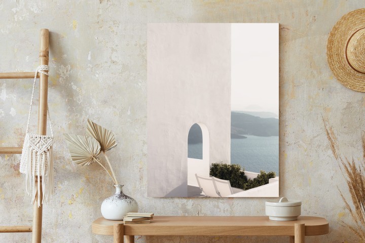 Plakat Biała Architektura Na Santorini Z Widokiem Na Morze