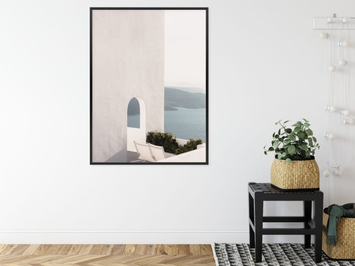 Plakat Biała Architektura Na Santorini Z Widokiem Na Morze