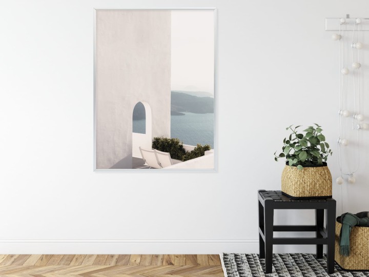 Plakat Biała Architektura Na Santorini Z Widokiem Na Morze