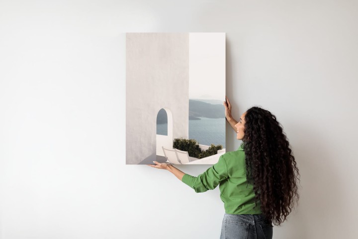 Plakat Biała Architektura Na Santorini Z Widokiem Na Morze