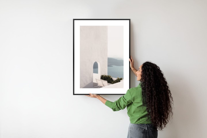 Plakat Biała Architektura Na Santorini Z Widokiem Na Morze