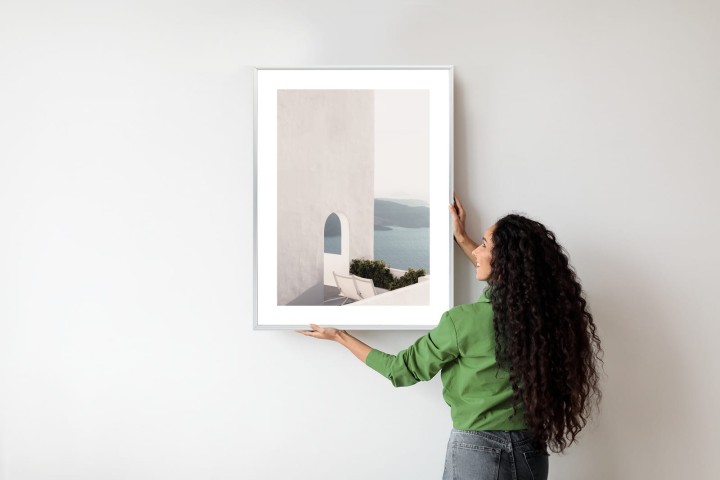 Plakat Biała Architektura Na Santorini Z Widokiem Na Morze