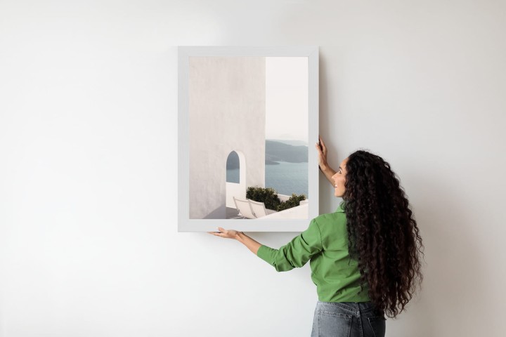 Plakat Biała Architektura Na Santorini Z Widokiem Na Morze