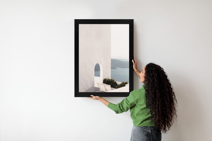 Plakat Biała Architektura Na Santorini Z Widokiem Na Morze