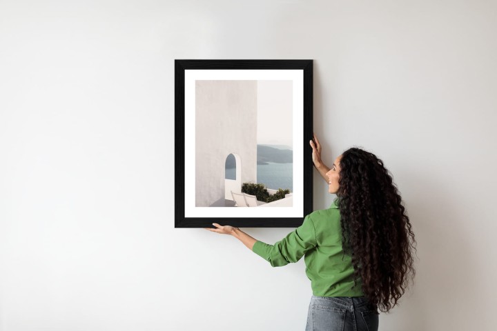 Plakat Biała Architektura Na Santorini Z Widokiem Na Morze