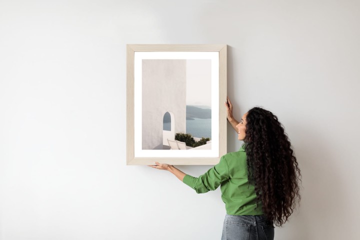 Plakat Biała Architektura Na Santorini Z Widokiem Na Morze