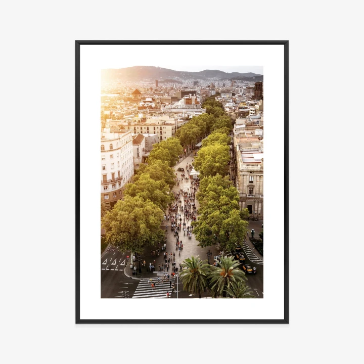Plakat Widok Na La Rambla W Barcelonie O Zachodzie Słońca
