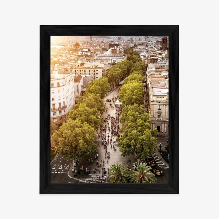 Plakat Widok Na La Rambla W Barcelonie O Zachodzie Słońca
