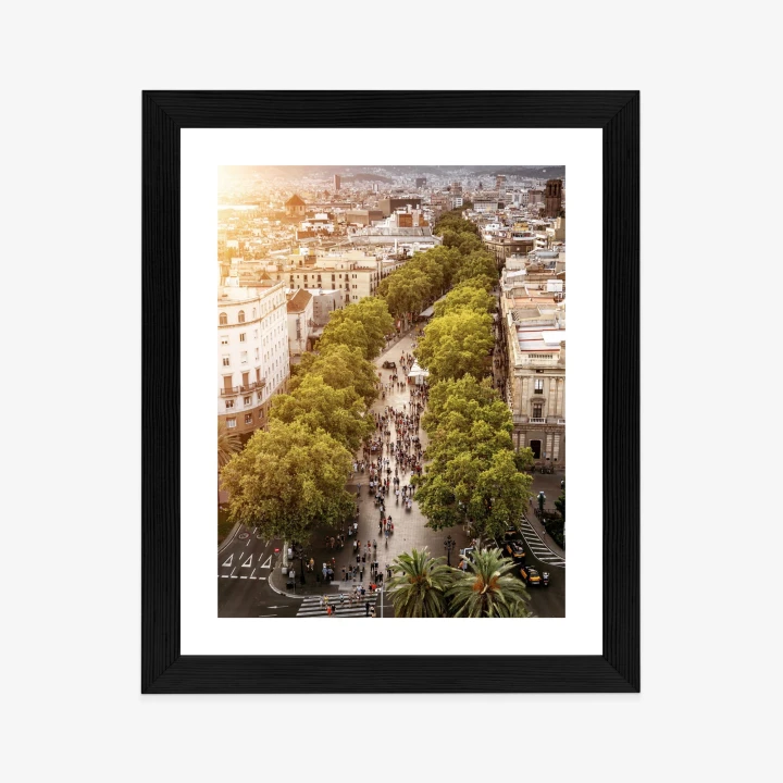 Plakat Widok Na La Rambla W Barcelonie O Zachodzie Słońca