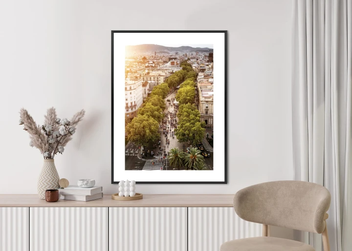 Plakat Widok Na La Rambla W Barcelonie O Zachodzie Słońca