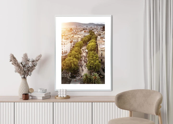 Plakat Widok Na La Rambla W Barcelonie O Zachodzie Słońca