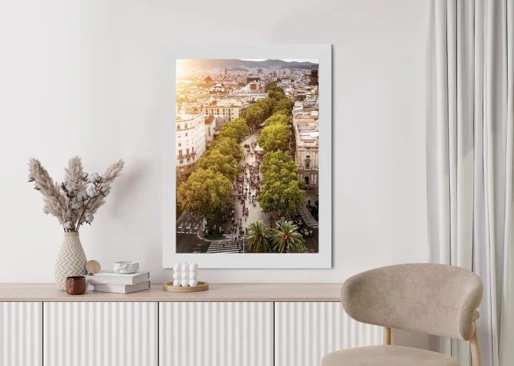 Plakat Widok Na La Rambla W Barcelonie O Zachodzie Słońca