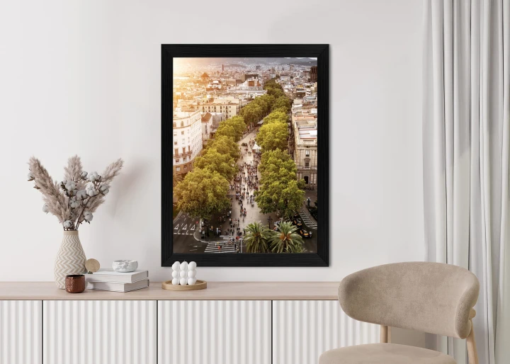 Plakat Widok Na La Rambla W Barcelonie O Zachodzie Słońca