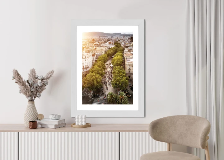 Plakat Widok Na La Rambla W Barcelonie O Zachodzie Słońca