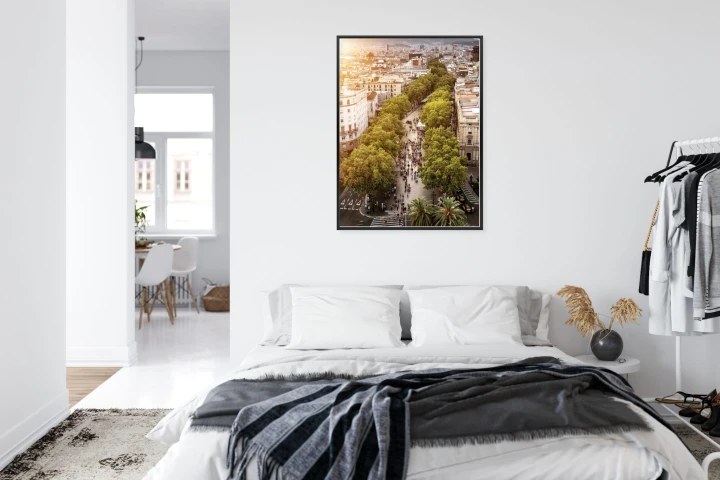 Plakat Widok Na La Rambla W Barcelonie O Zachodzie Słońca