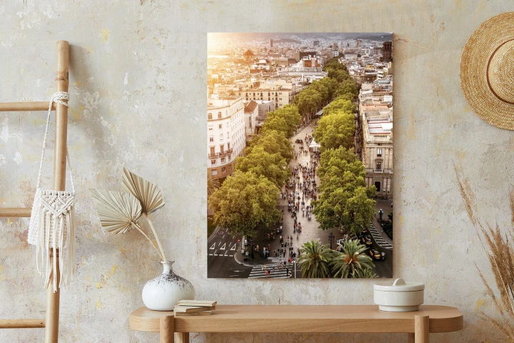 Plakat Widok Na La Rambla W Barcelonie O Zachodzie Słońca