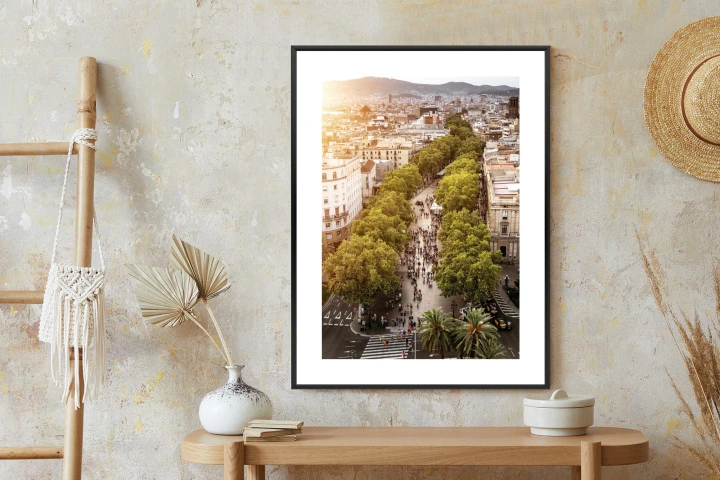 Plakat Widok Na La Rambla W Barcelonie O Zachodzie Słońca