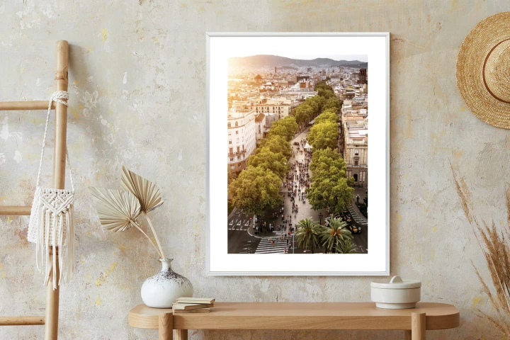 Plakat Widok Na La Rambla W Barcelonie O Zachodzie Słońca