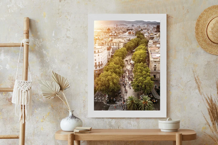 Plakat Widok Na La Rambla W Barcelonie O Zachodzie Słońca