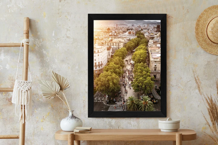 Plakat Widok Na La Rambla W Barcelonie O Zachodzie Słońca