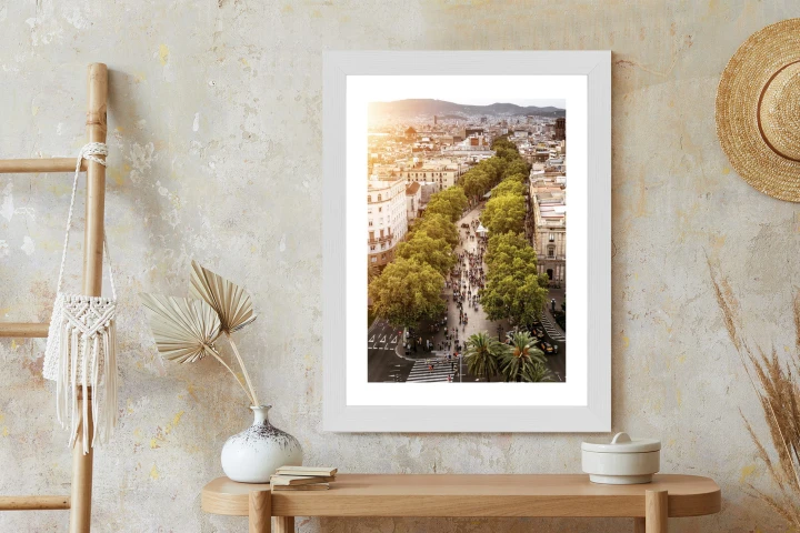 Plakat Widok Na La Rambla W Barcelonie O Zachodzie Słońca