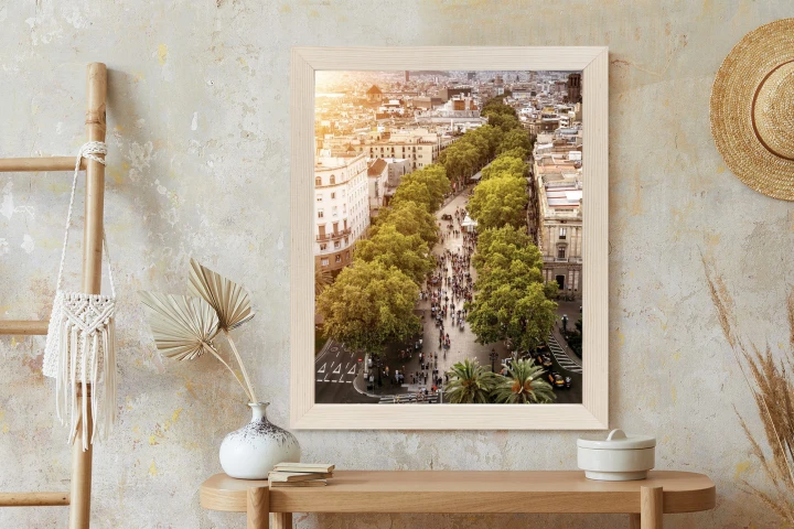 Plakat Widok Na La Rambla W Barcelonie O Zachodzie Słońca