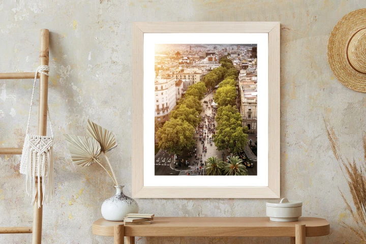 Plakat Widok Na La Rambla W Barcelonie O Zachodzie Słońca