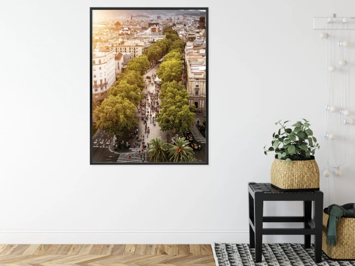 Plakat Widok Na La Rambla W Barcelonie O Zachodzie Słońca