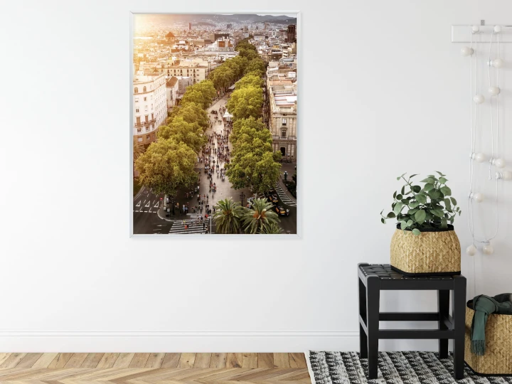 Plakat Widok Na La Rambla W Barcelonie O Zachodzie Słońca