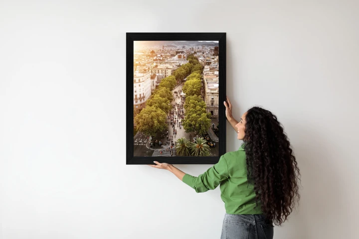 Plakat Widok Na La Rambla W Barcelonie O Zachodzie Słońca