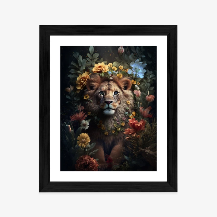 Plakat Portret Lwa Wśród Kwiatów