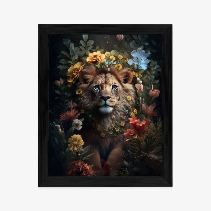 Plakat Portret Lwa Wśród Kwiatów