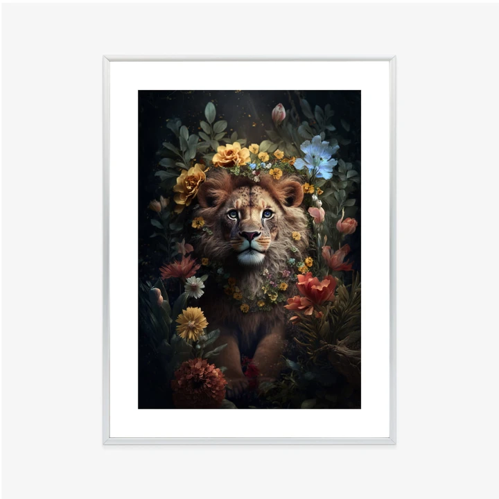 Plakat Portret Lwa Wśród Kwiatów