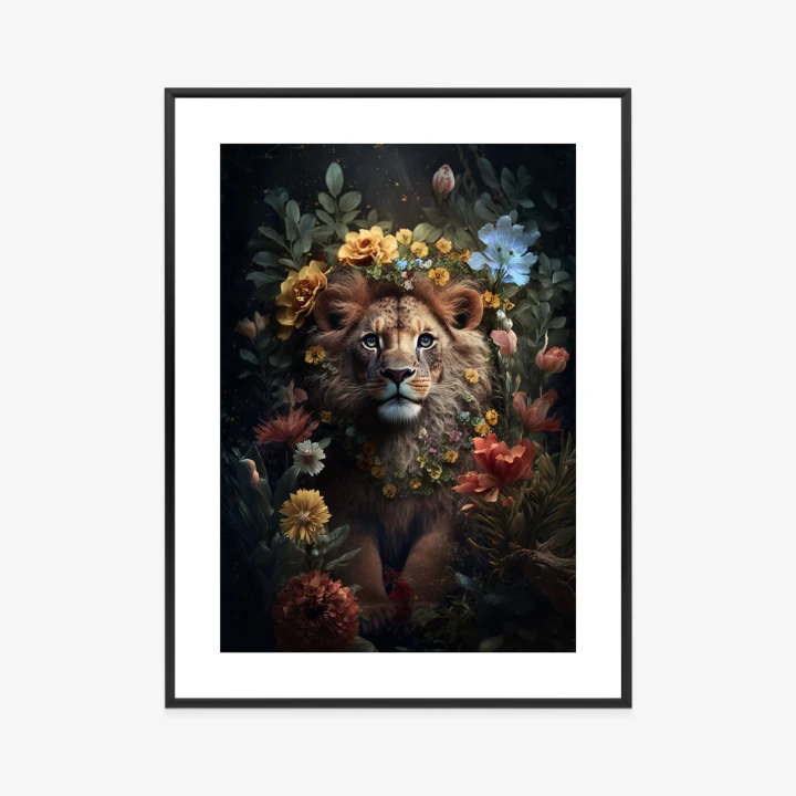 Plakat Portret Lwa Wśród Kwiatów