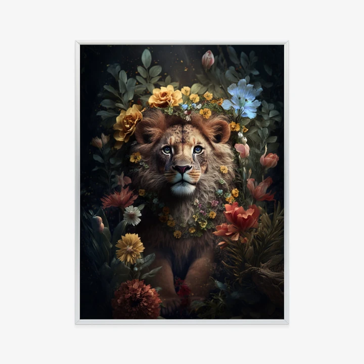 Plakat Portret Lwa Wśród Kwiatów