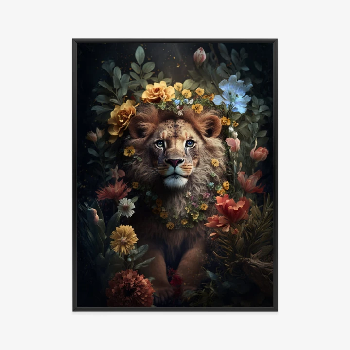 Plakat Portret Lwa Wśród Kwiatów