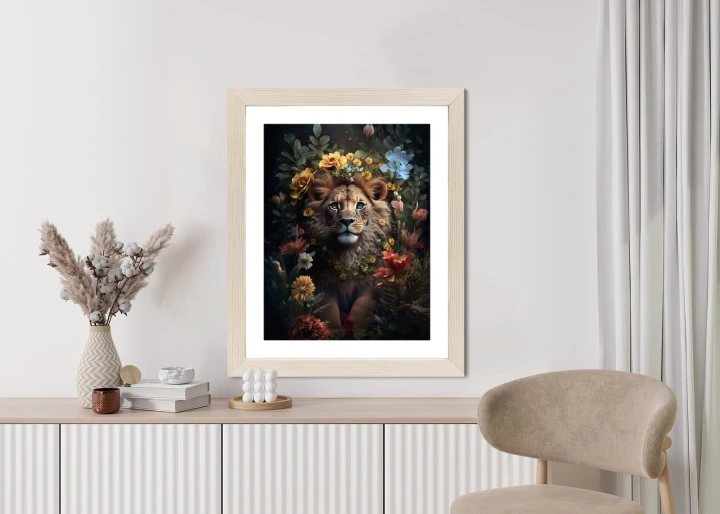 Plakat Portret Lwa Wśród Kwiatów